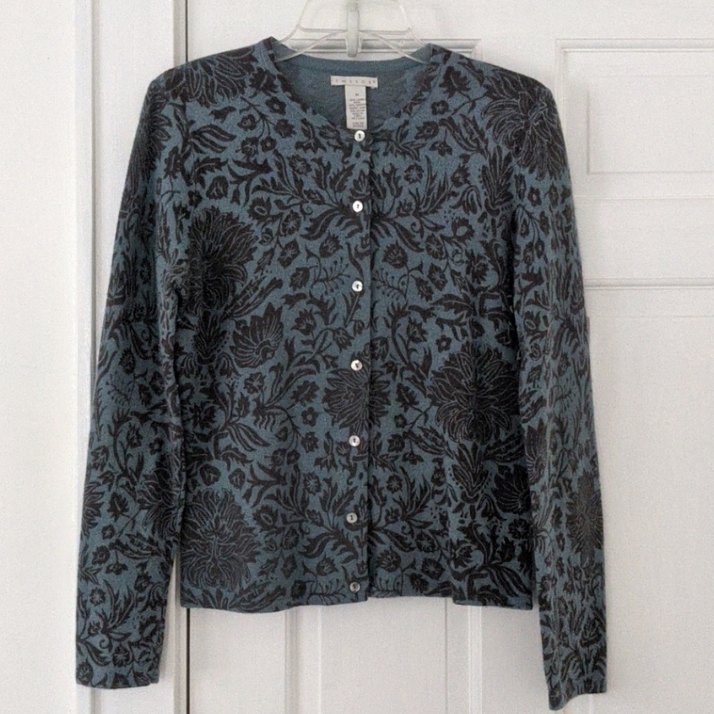 Tweeds Cardigan Sweater, Steel Blue/Teal